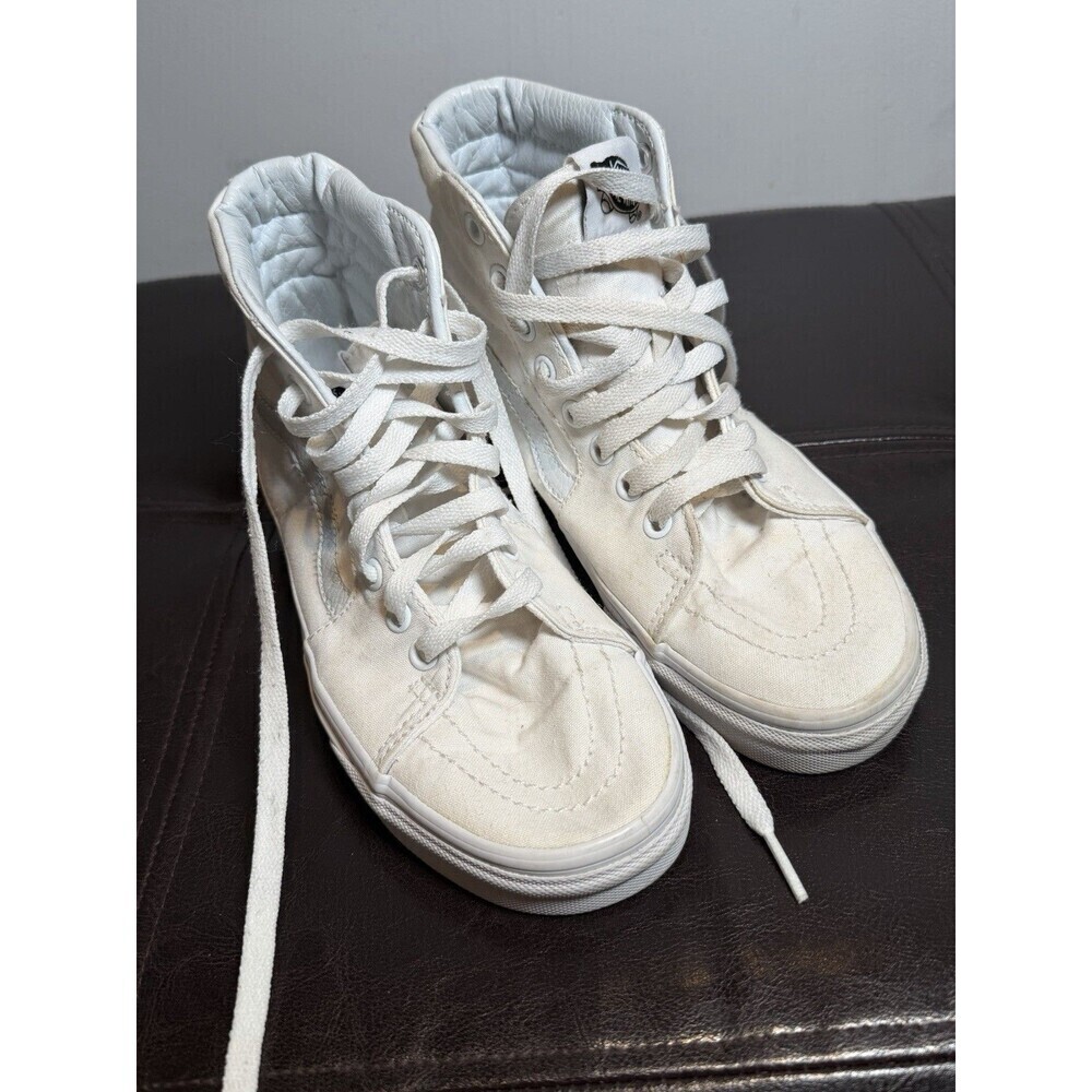 Vans SK8 HI Triple White Canvas High Top Skateboard Shoes Women Size 7 Men 5.5